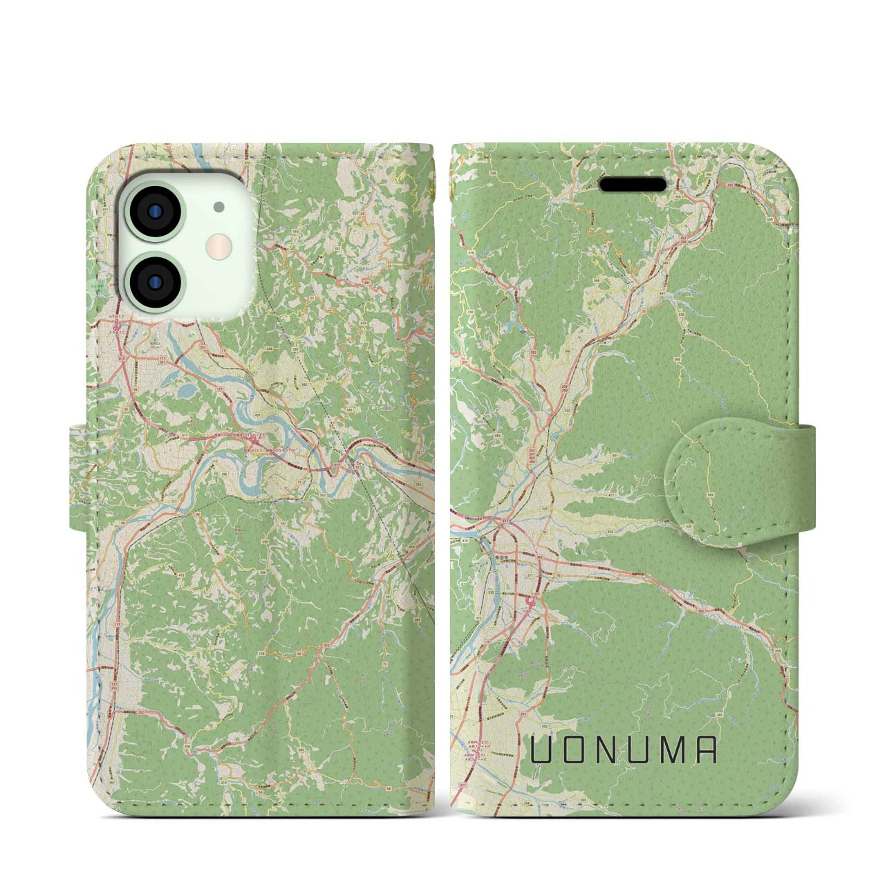 【魚沼】地図柄iPhoneケース（手帳両面タイプ・ナチュラル）iPhone 12 mini 用