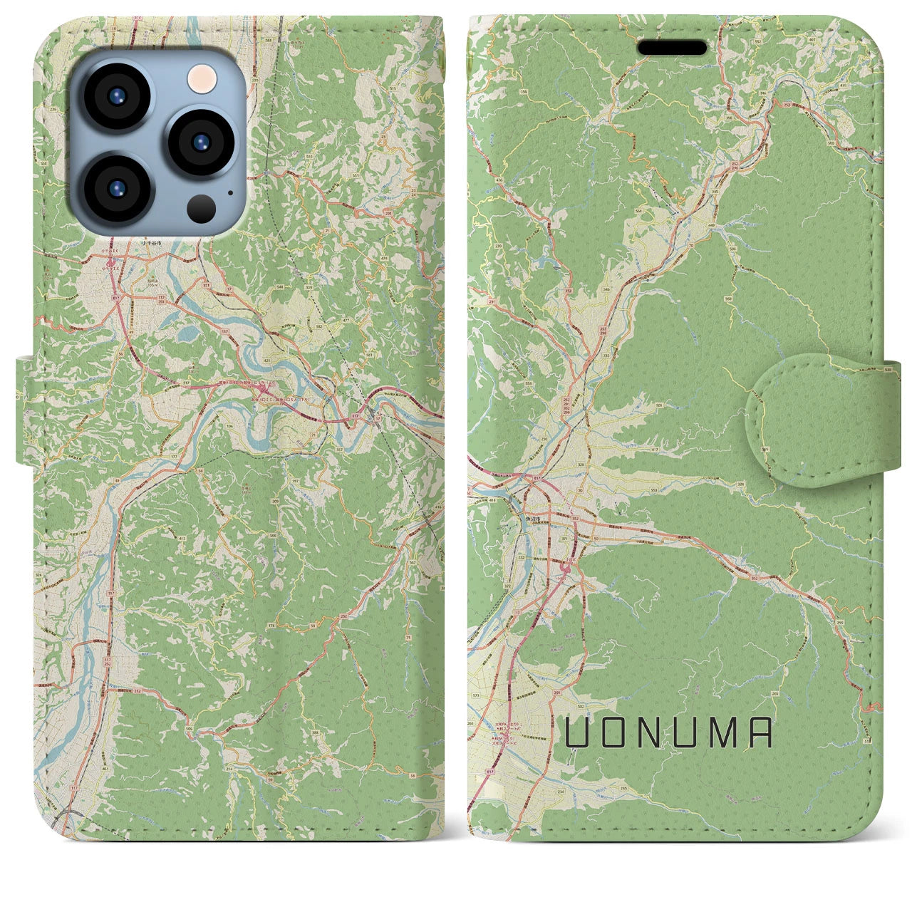 【魚沼】地図柄iPhoneケース（手帳両面タイプ・ナチュラル）iPhone 13 Pro Max 用