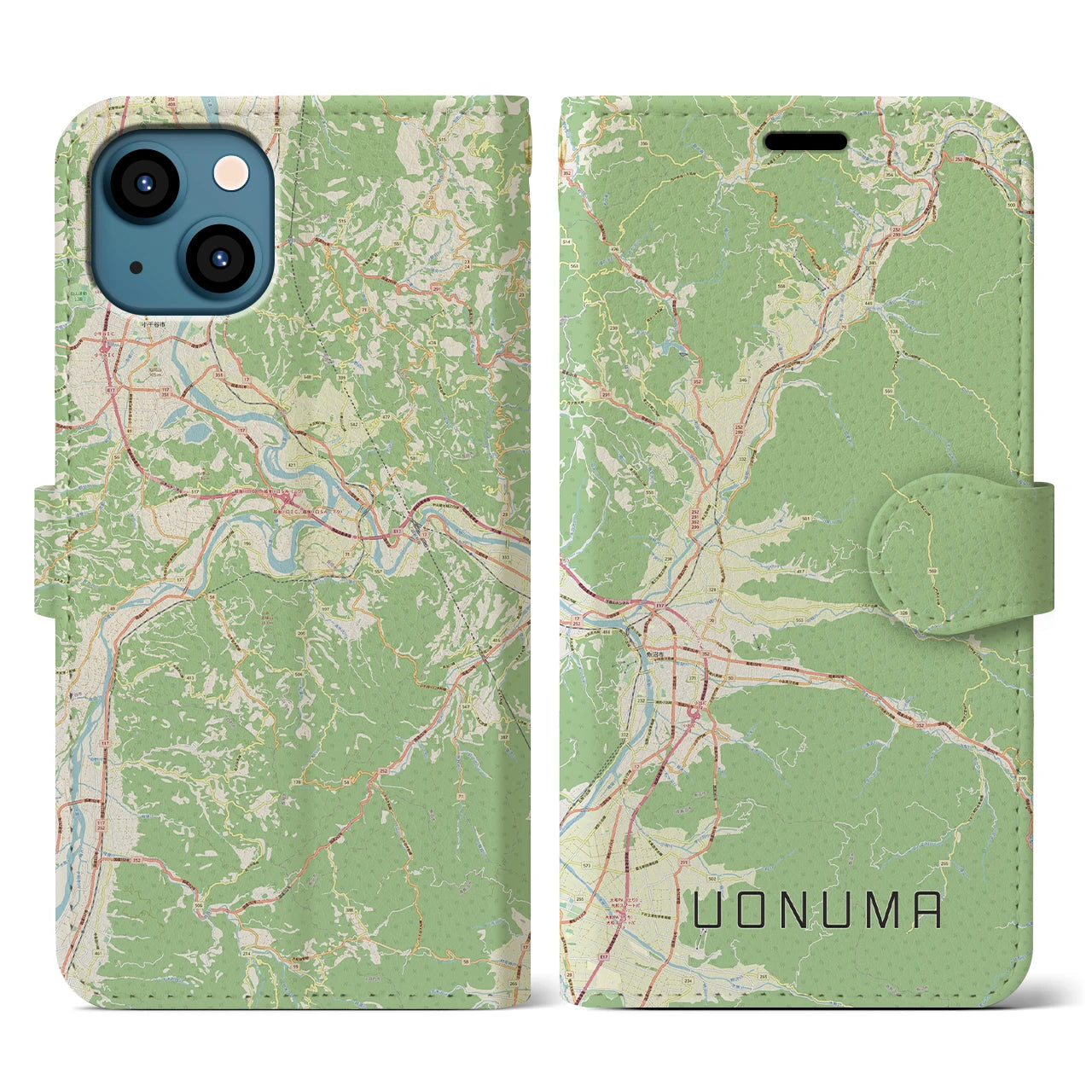 【魚沼】地図柄iPhoneケース（手帳両面タイプ・ナチュラル）iPhone 13 Pro 用