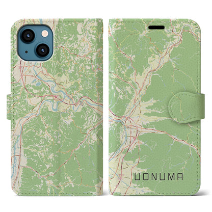 【魚沼（新潟県）】地図柄iPhoneケース（手帳タイプ）ナチュラル・iPhone 13 用
