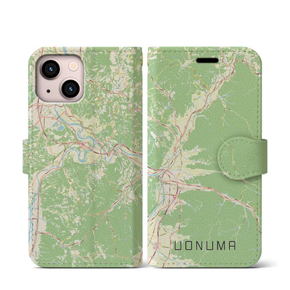 【魚沼（新潟県）】地図柄iPhoneケース（手帳タイプ）ナチュラル・iPhone 13 mini 用