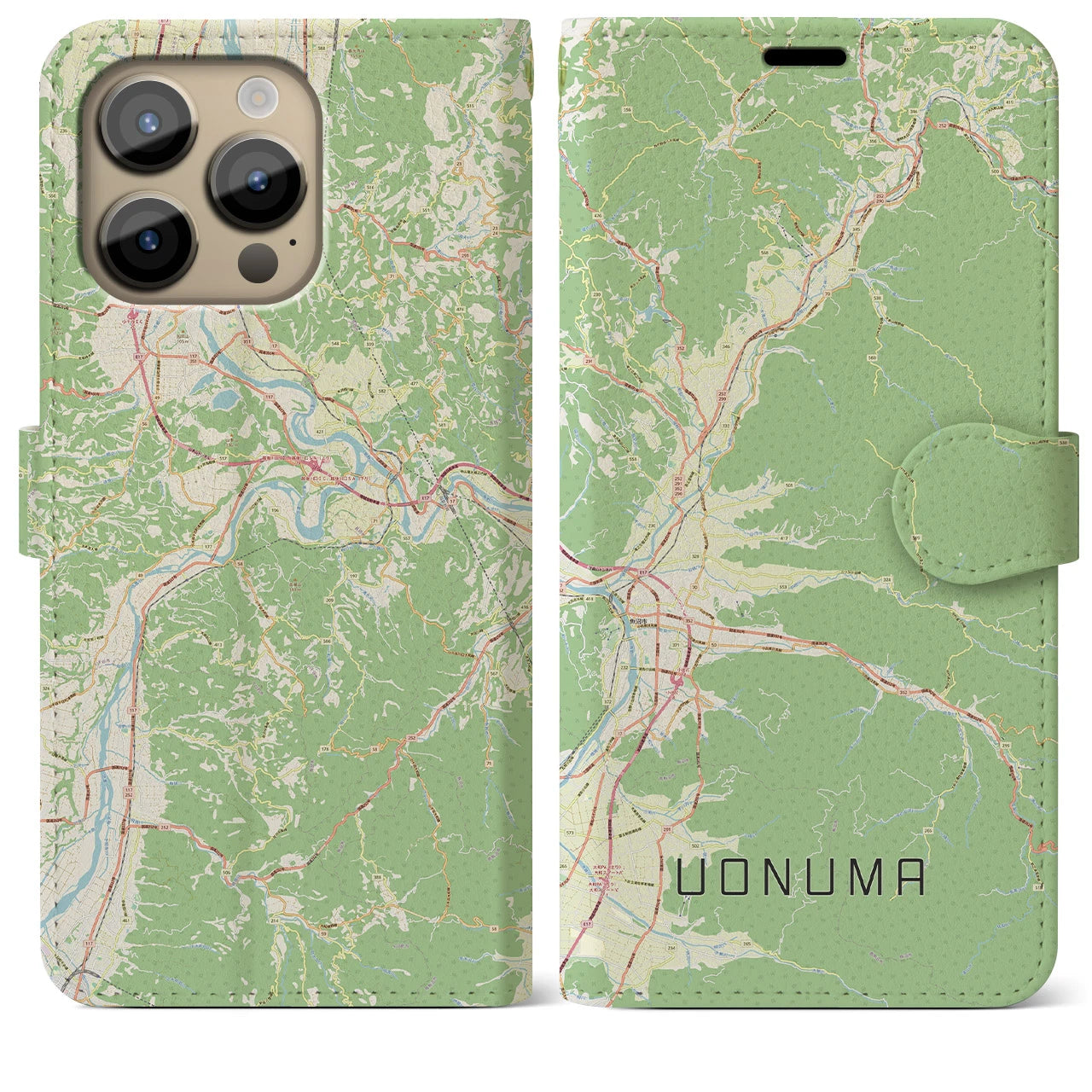 【魚沼】地図柄iPhoneケース（手帳両面タイプ・ナチュラル）iPhone 14 Pro Max 用