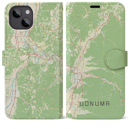 【魚沼（新潟県）】地図柄iPhoneケース（手帳タイプ）ナチュラル・iPhone 14 Plus 用