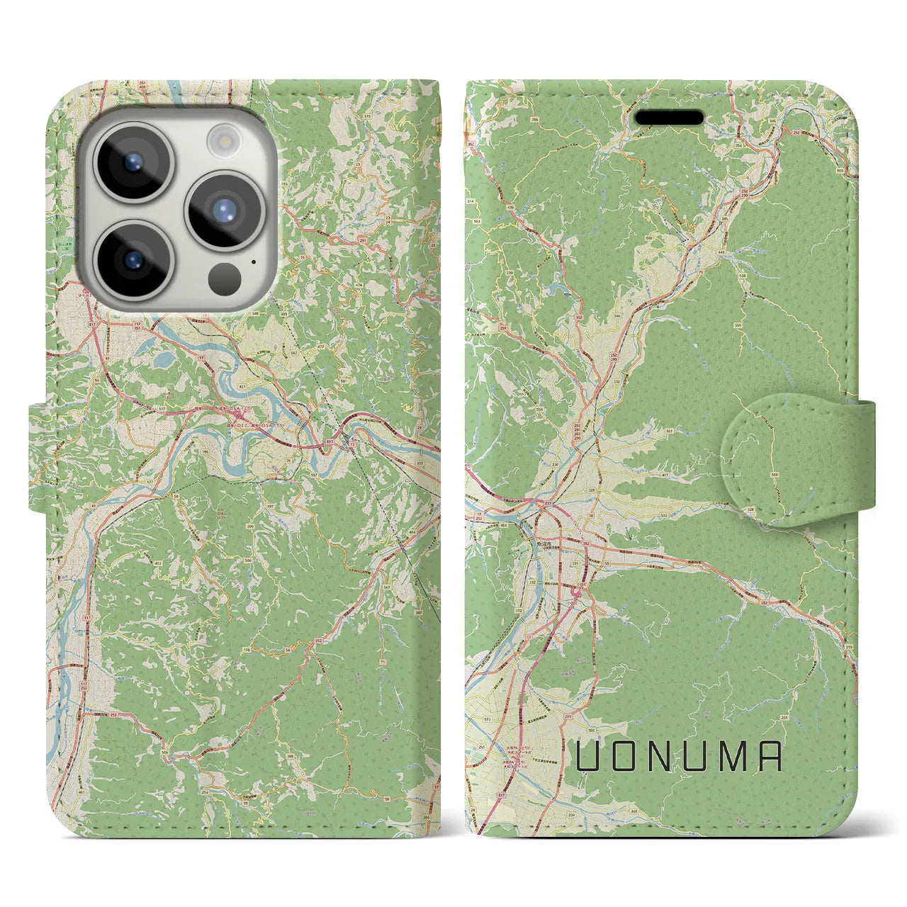 【魚沼】地図柄iPhoneケース（手帳両面タイプ・ナチュラル）iPhone 15 Pro 用