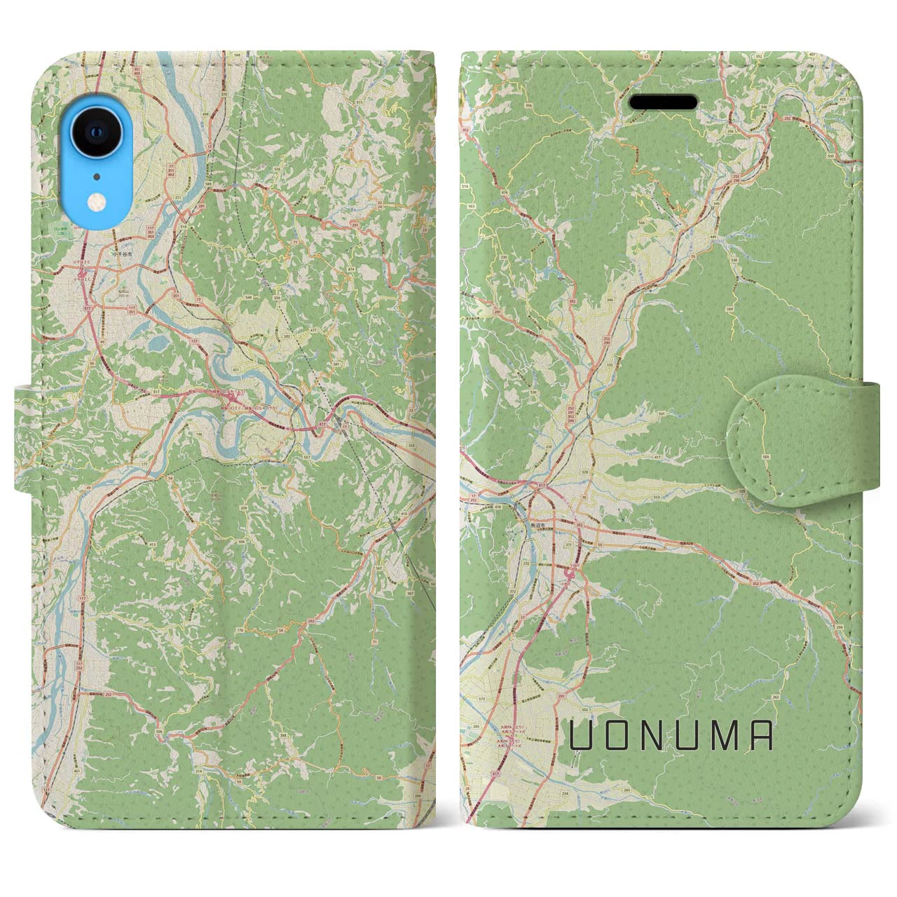 【魚沼】地図柄iPhoneケース（手帳両面タイプ・ナチュラル）iPhone XR 用