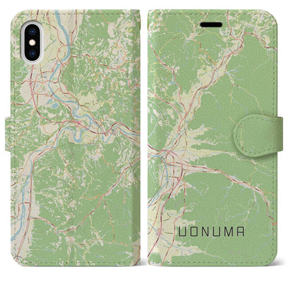 【魚沼（新潟県）】地図柄iPhoneケース（手帳タイプ）ナチュラル・iPhone XS Max 用
