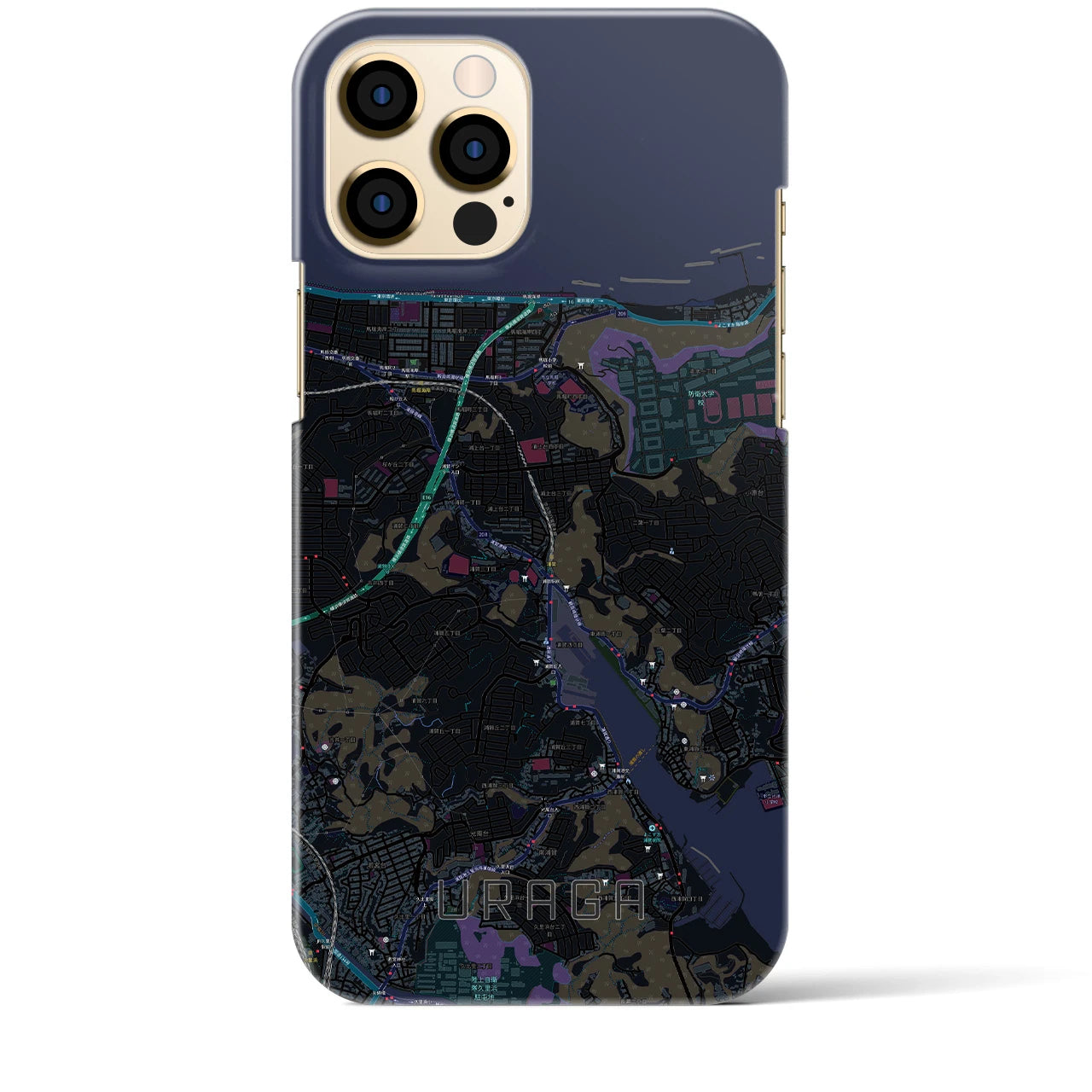 【浦賀】地図柄iPhoneケース（バックカバータイプ・ブラック）iPhone 12 Pro Max 用