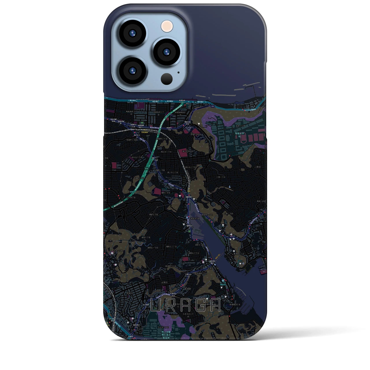 【浦賀】地図柄iPhoneケース（バックカバータイプ・ブラック）iPhone 13 Pro Max 用