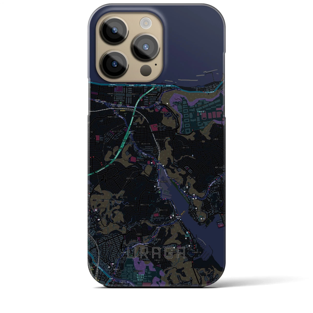【浦賀】地図柄iPhoneケース（バックカバータイプ・ブラック）iPhone 14 Pro Max 用