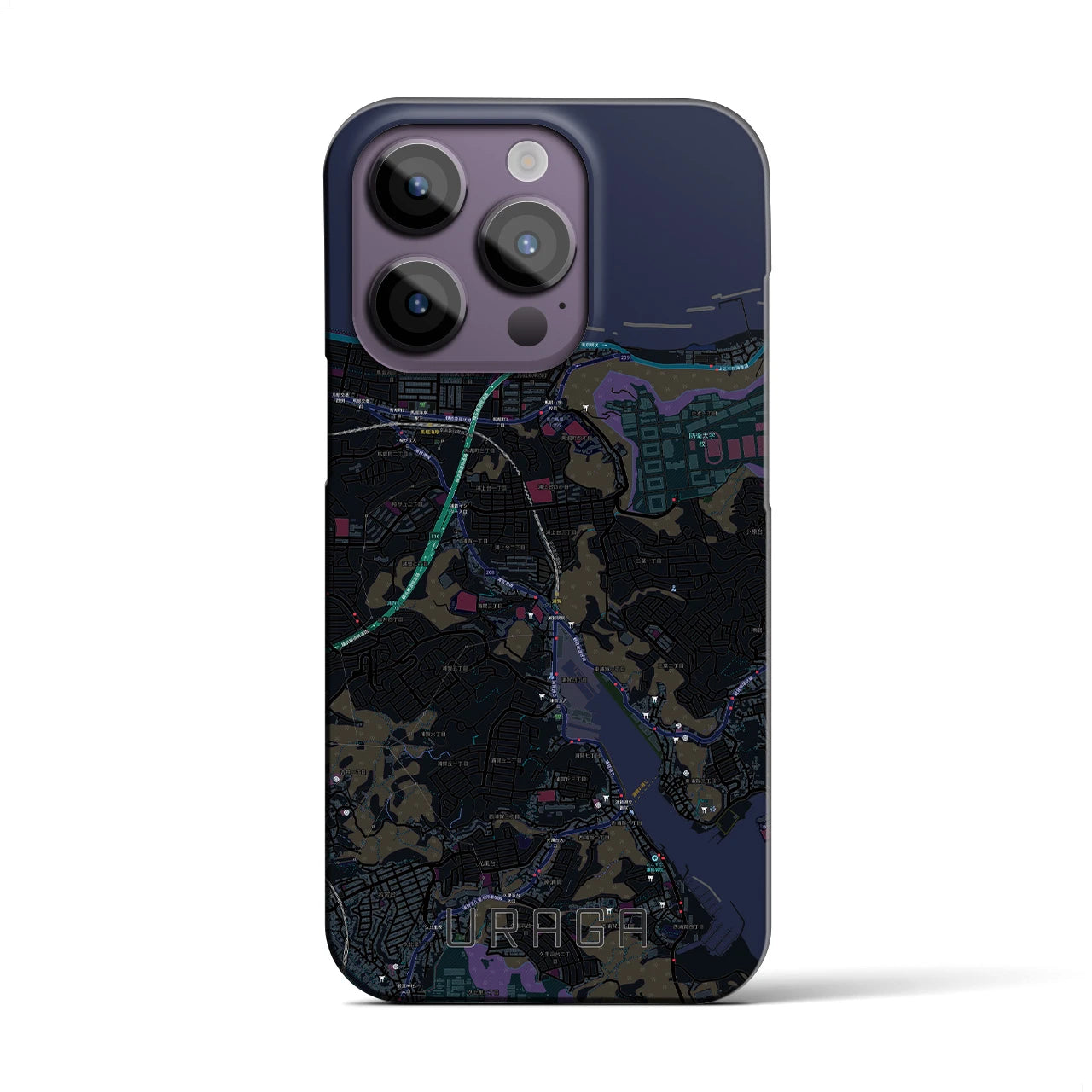 【浦賀】地図柄iPhoneケース（バックカバータイプ・ブラック）iPhone 14 Pro 用