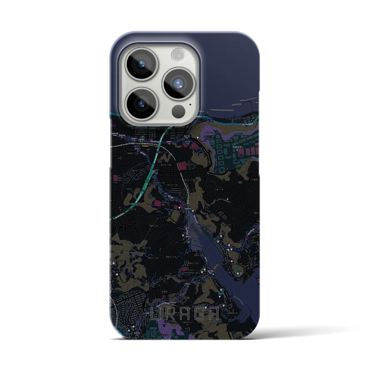 【浦賀】地図柄iPhoneケース（バックカバータイプ・ブラック）iPhone 15 Pro 用