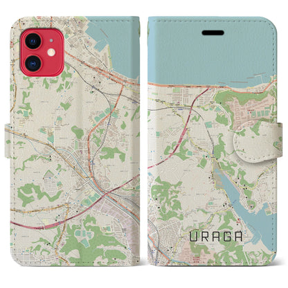 【浦賀（神奈川県）】地図柄iPhoneケース（手帳タイプ）ナチュラル・iPhone 11 用