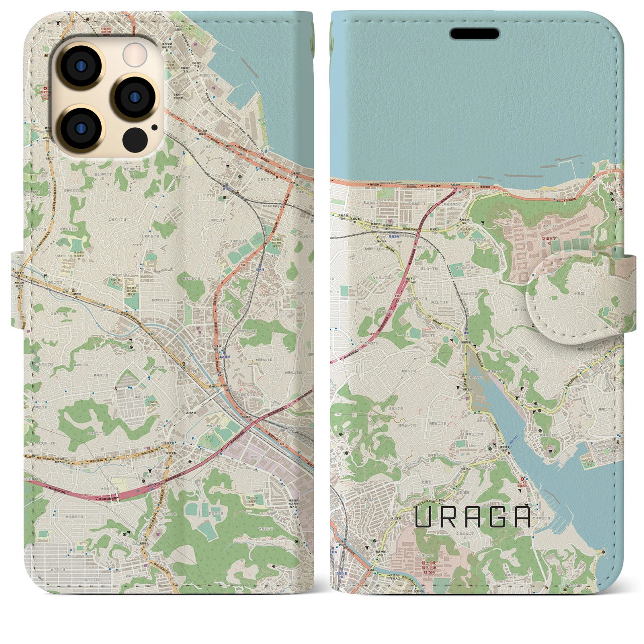 【浦賀】地図柄iPhoneケース（手帳両面タイプ・ナチュラル）iPhone 12 Pro Max 用