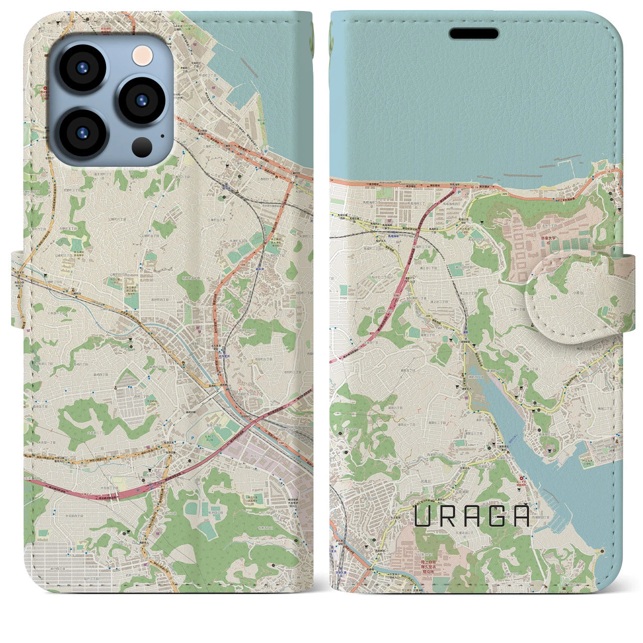 【浦賀】地図柄iPhoneケース（手帳両面タイプ・ナチュラル）iPhone 13 Pro Max 用