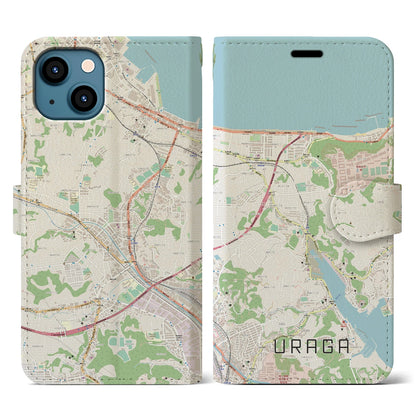 【浦賀（神奈川県）】地図柄iPhoneケース（手帳タイプ）ナチュラル・iPhone 13 用