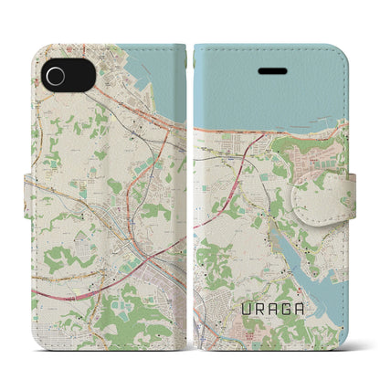 【浦賀（神奈川県）】地図柄iPhoneケース（手帳タイプ）ナチュラル・iPhone SE（第3 / 第2世代） / 8 / 7 / 6s / 6 用