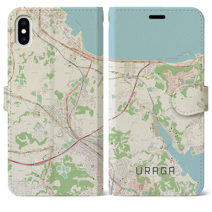 【浦賀（神奈川県）】地図柄iPhoneケース（手帳タイプ）ナチュラル・iPhone XS Max 用