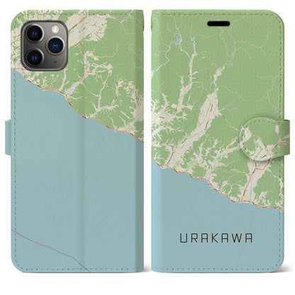 【浦河（北海道）】地図柄iPhoneケース（手帳タイプ）ナチュラル・iPhone 11 Pro Max 用