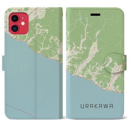 【浦河（北海道）】地図柄iPhoneケース（手帳タイプ）ナチュラル・iPhone 11 用