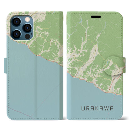 【浦河（北海道）】地図柄iPhoneケース（手帳タイプ）ナチュラル・iPhone 12 / 12 Pro 用