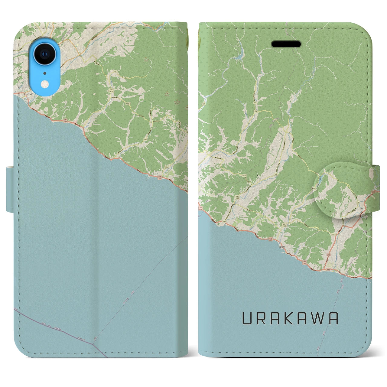 【浦河】地図柄iPhoneケース（手帳両面タイプ・ナチュラル）iPhone XR 用