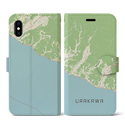 【浦河（北海道）】地図柄iPhoneケース（手帳タイプ）ナチュラル・iPhone XS / X 用