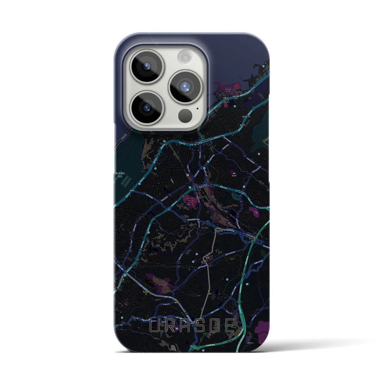 【浦添】地図柄iPhoneケース（バックカバータイプ・ブラック）iPhone 15 Pro 用