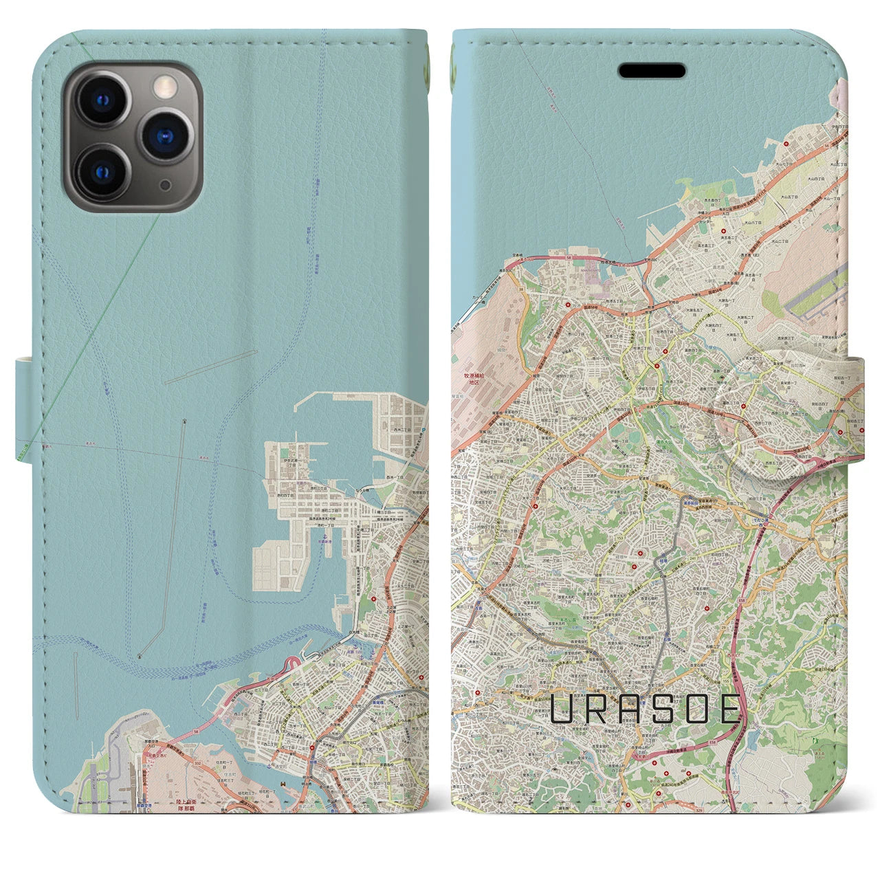 【浦添】地図柄iPhoneケース（手帳両面タイプ・ナチュラル）iPhone 11 Pro Max 用
