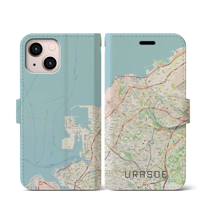【浦添（沖縄県）】地図柄iPhoneケース（手帳タイプ）ナチュラル・iPhone 13 mini 用