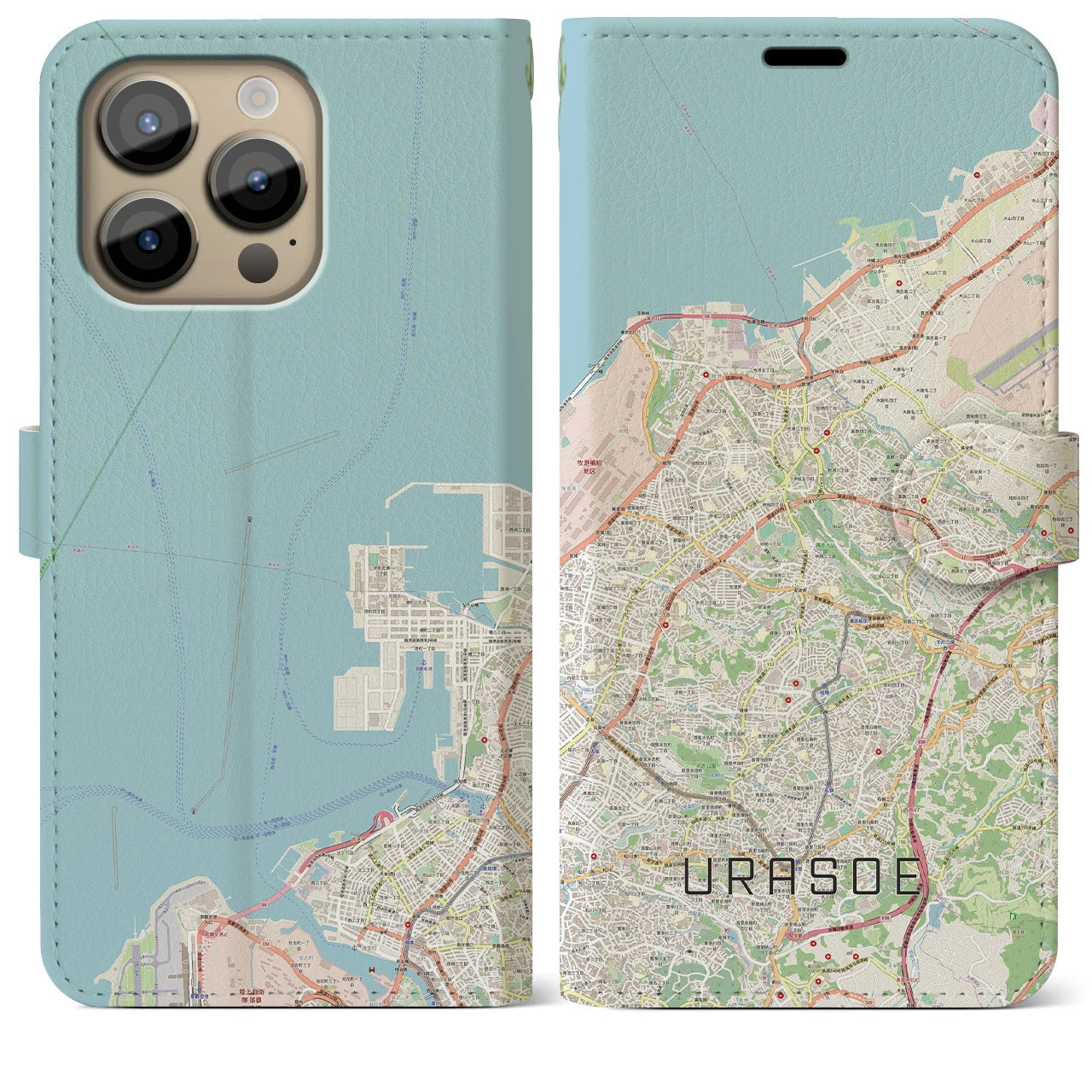 【浦添】地図柄iPhoneケース（手帳両面タイプ・ナチュラル）iPhone 14 Pro Max 用