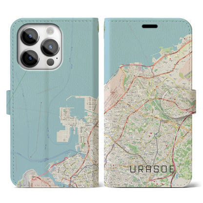 【浦添（沖縄県）】地図柄iPhoneケース（手帳タイプ）ナチュラル・iPhone 14 Pro 用