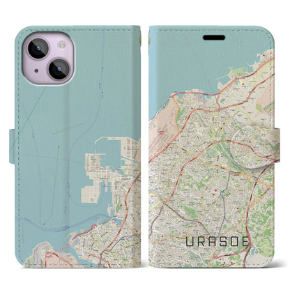 【浦添（沖縄県）】地図柄iPhoneケース（手帳タイプ）ナチュラル・iPhone 14 用