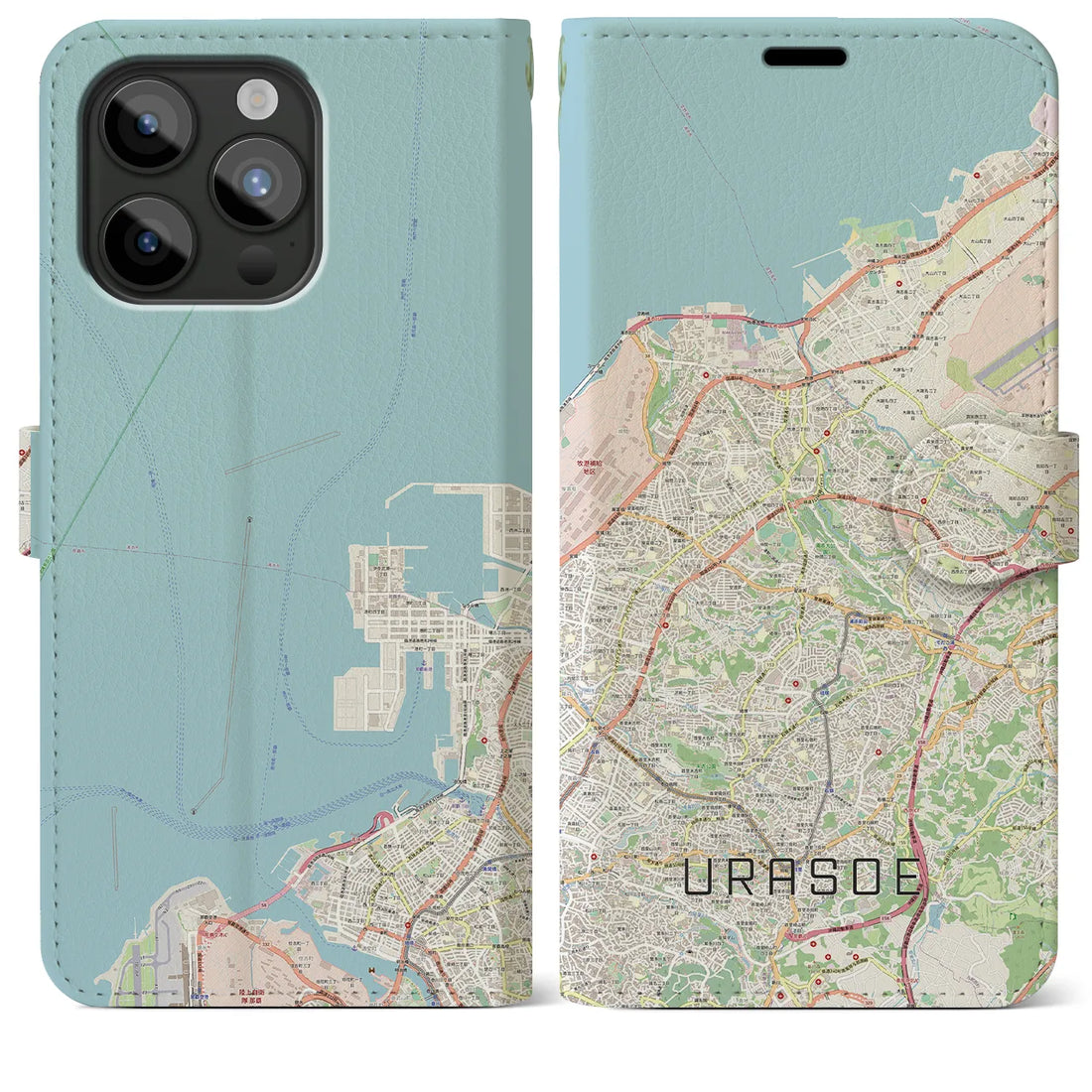 【浦添】地図柄iPhoneケース（手帳両面タイプ・ナチュラル）iPhone 15 Pro Max 用