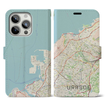 【浦添（沖縄県）】地図柄iPhoneケース（手帳タイプ）ナチュラル・iPhone 15 Pro 用