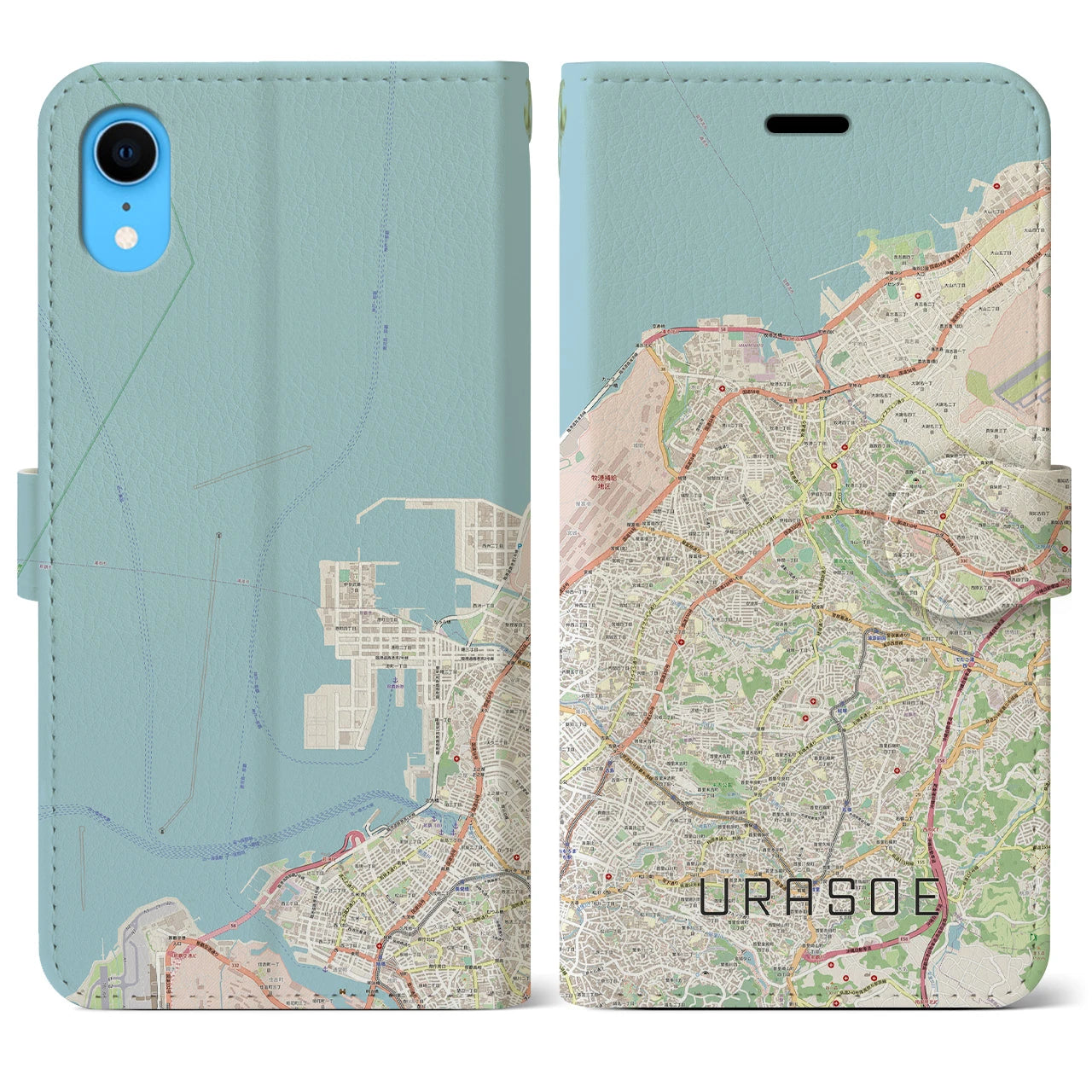 【浦添】地図柄iPhoneケース（手帳両面タイプ・ナチュラル）iPhone XR 用