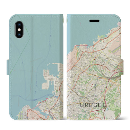 【浦添（沖縄県）】地図柄iPhoneケース（手帳タイプ）ナチュラル・iPhone XS / X 用