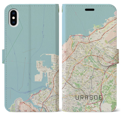 【浦添（沖縄県）】地図柄iPhoneケース（手帳タイプ）ナチュラル・iPhone XS Max 用