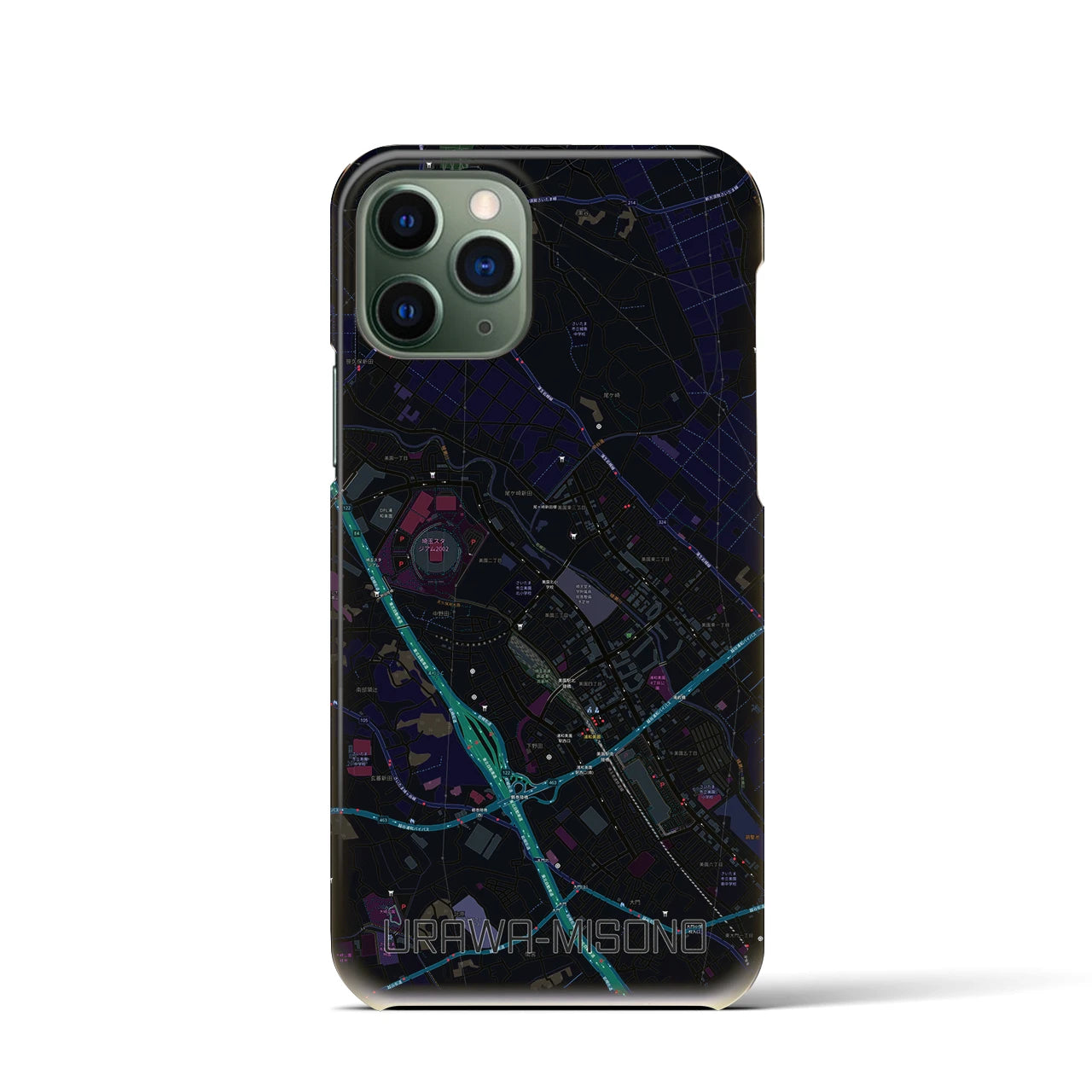 【浦和美園2】地図柄iPhoneケース（バックカバータイプ・ブラック）iPhone 11 Pro 用