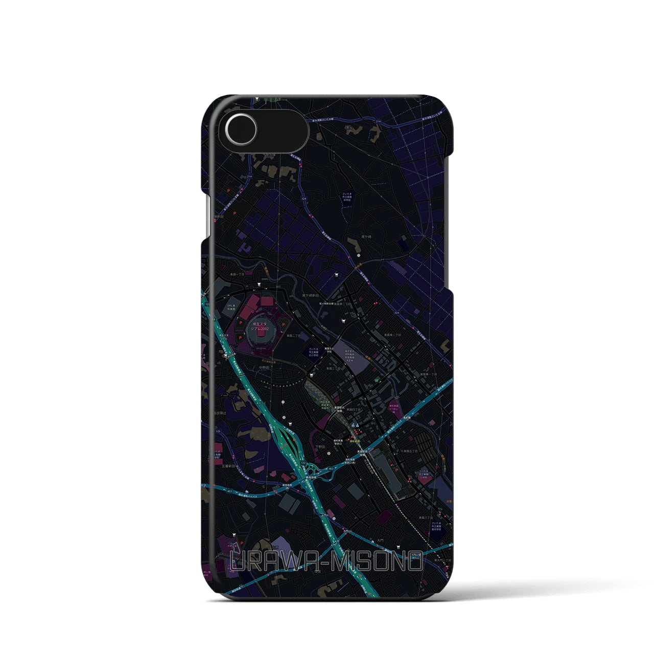 【浦和美園2】地図柄iPhoneケース（バックカバータイプ・ブラック）iPhone SE（第3 / 第2世代） / 8 / 7 / 6s / 6 用