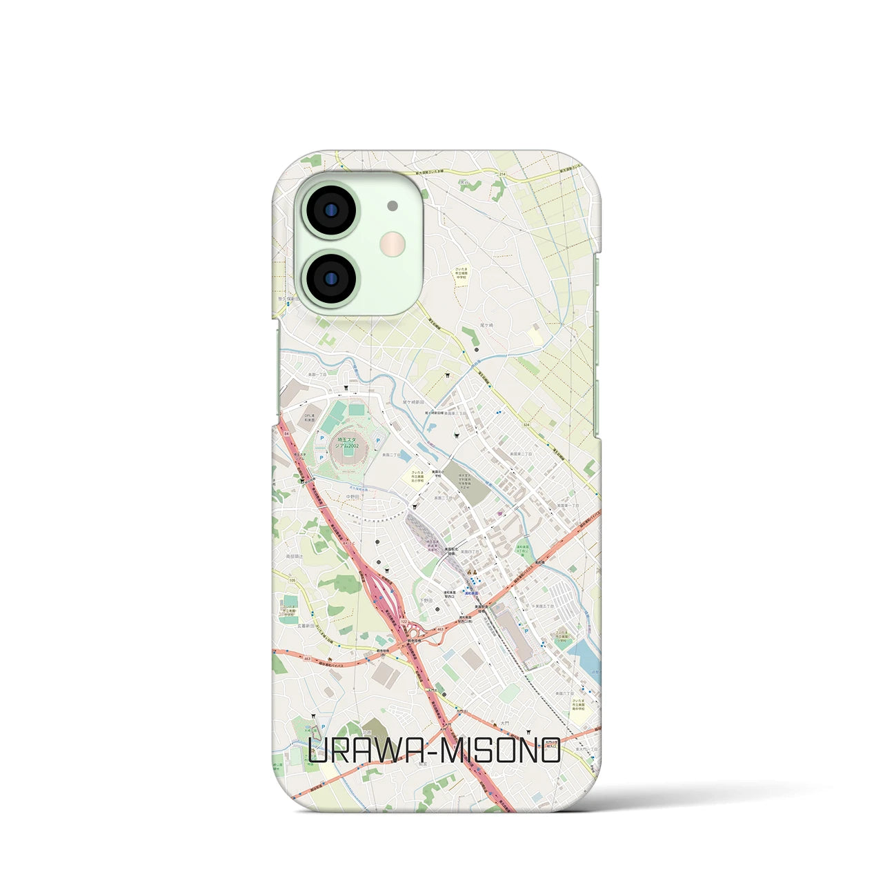 【浦和美園2】地図柄iPhoneケース（バックカバータイプ・ナチュラル）iPhone 12 mini 用