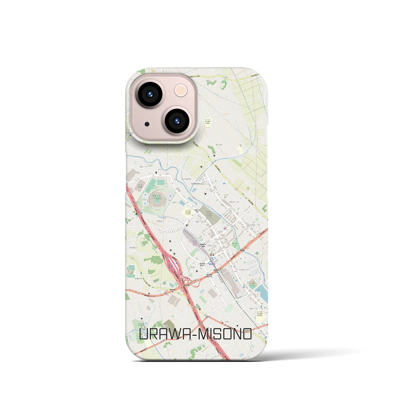 【浦和美園2】地図柄iPhoneケース（バックカバータイプ・ナチュラル）iPhone 13 mini 用