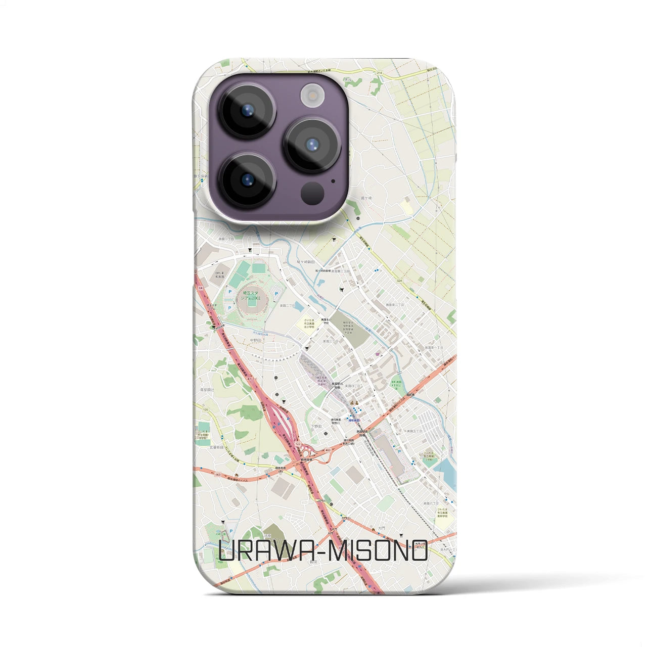 【浦和美園2】地図柄iPhoneケース（バックカバータイプ・ナチュラル）iPhone 14 Pro 用
