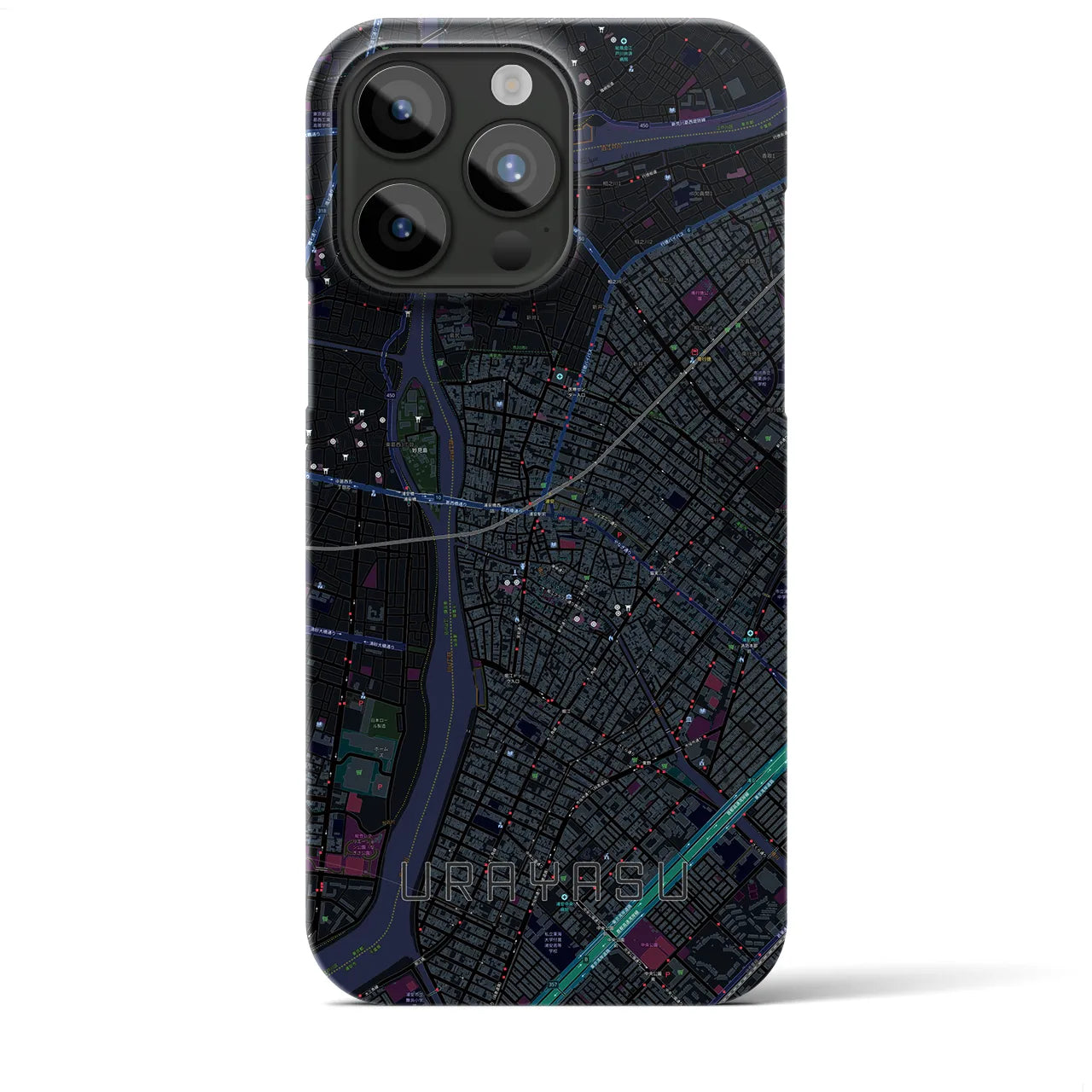 【浦安】地図柄iPhoneケース（バックカバータイプ・ブラック）iPhone 15 Pro Max 用
