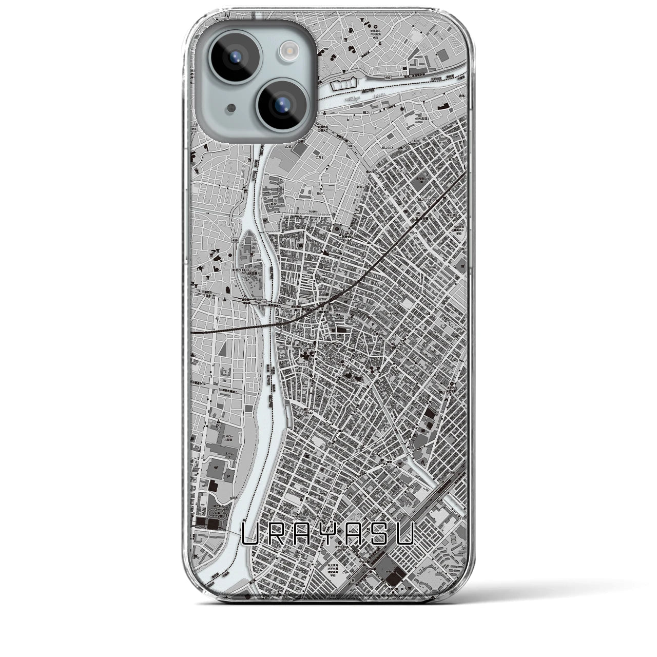 【浦安】地図柄iPhoneケース（クリアタイプ・モノトーン）iPhone 15 Plus 用