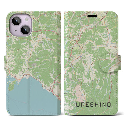 【嬉野（佐賀県）】地図柄iPhoneケース（手帳タイプ）ナチュラル・iPhone 14 用