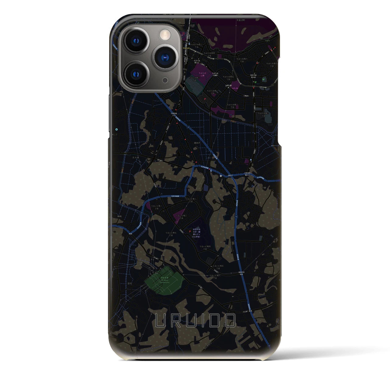 【潤井戸】地図柄iPhoneケース（バックカバータイプ・ブラック）iPhone 11 Pro Max 用