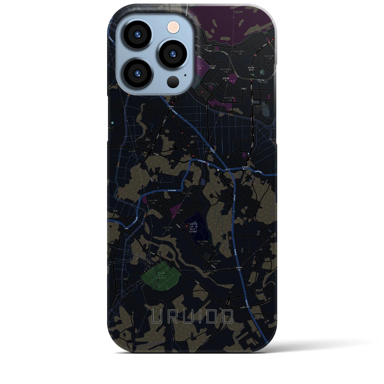【潤井戸】地図柄iPhoneケース（バックカバータイプ・ブラック）iPhone 13 Pro Max 用