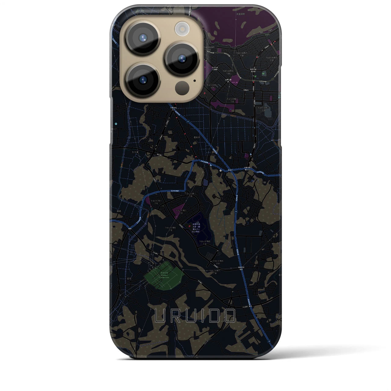 【潤井戸】地図柄iPhoneケース（バックカバータイプ・ブラック）iPhone 14 Pro Max 用