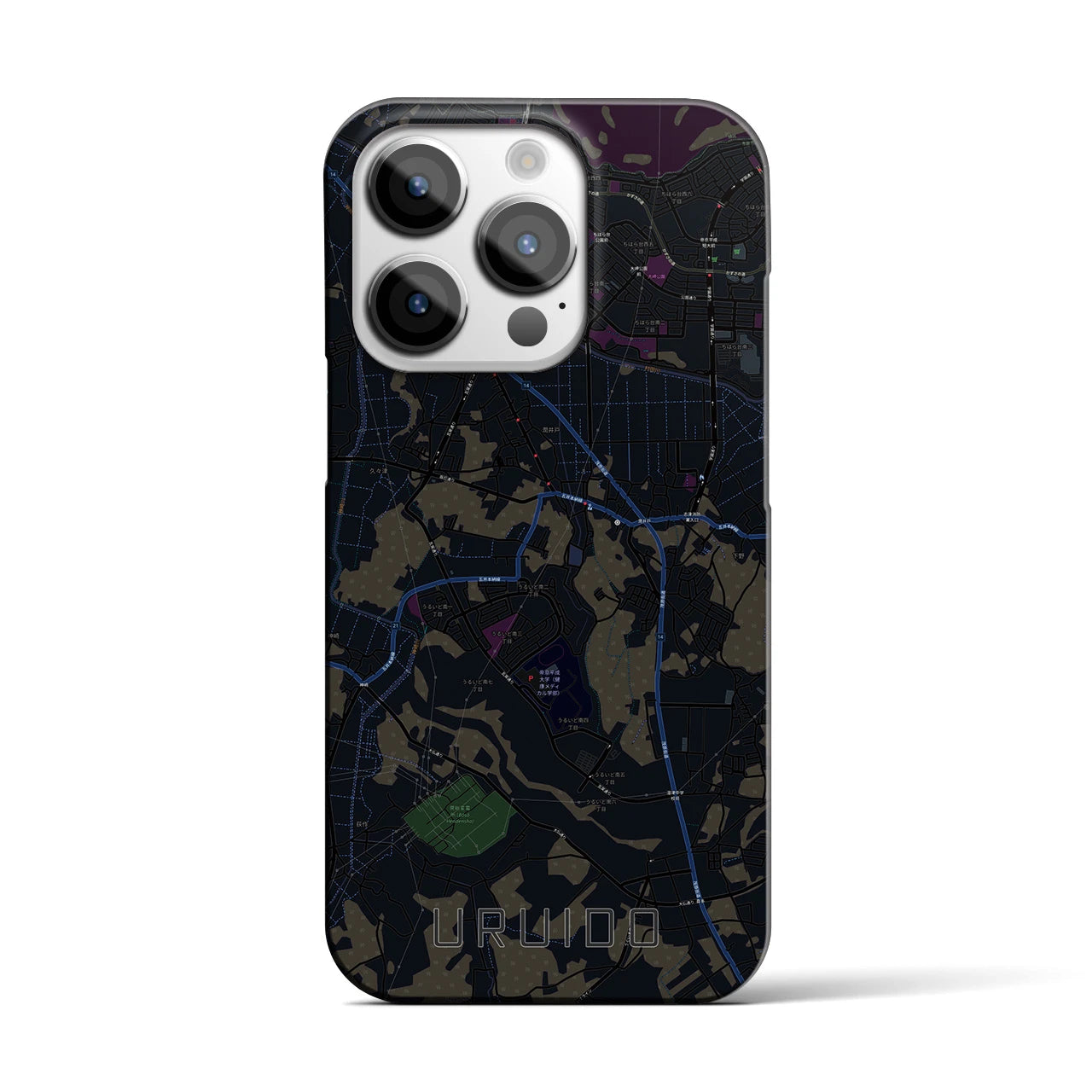 【潤井戸】地図柄iPhoneケース（バックカバータイプ・ブラック）iPhone 14 Pro 用