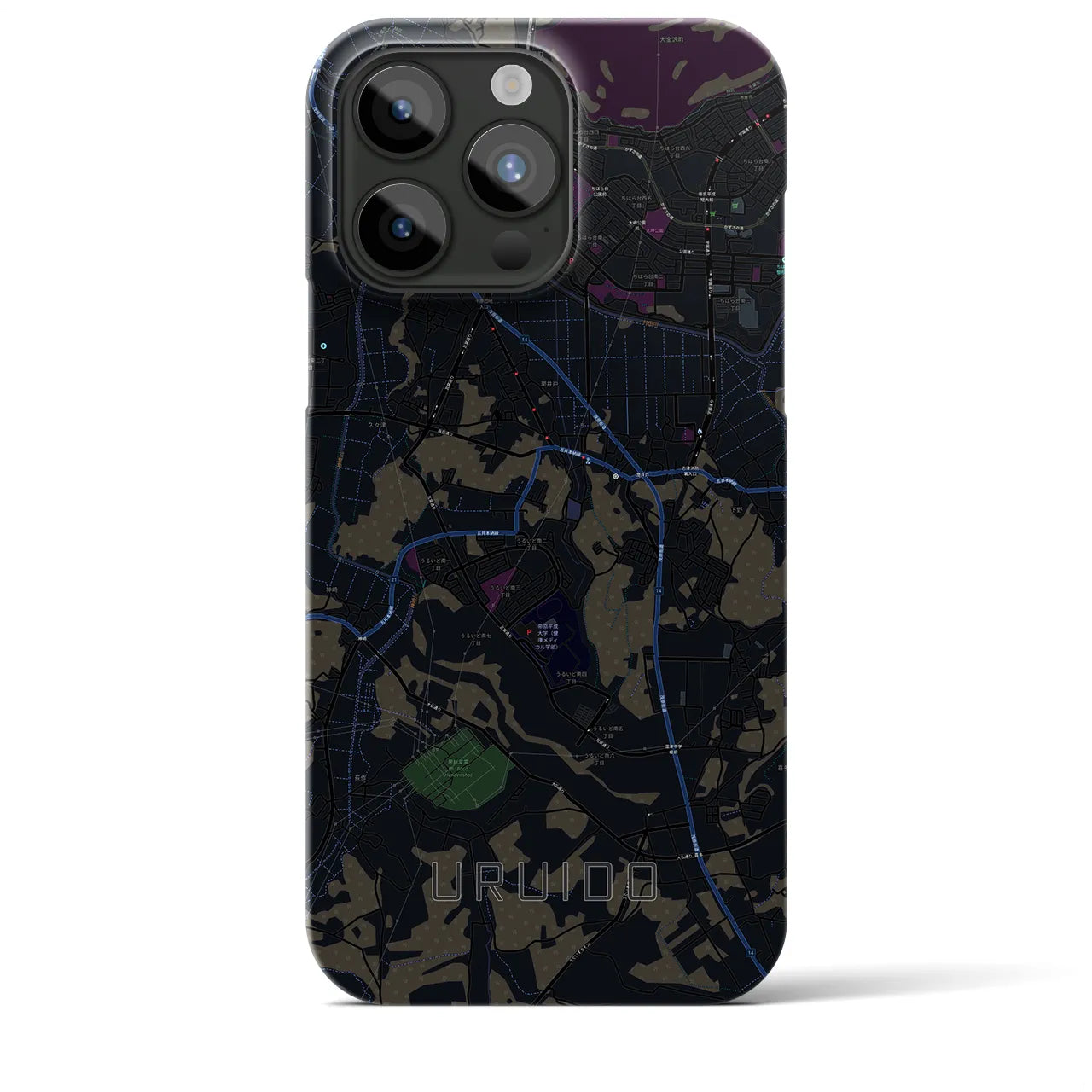 【潤井戸】地図柄iPhoneケース（バックカバータイプ・ブラック）iPhone 15 Pro Max 用